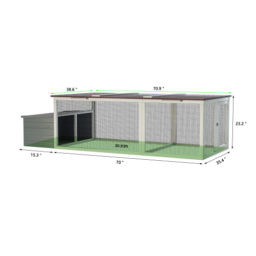 20.93ft Large Wooden Chicken Coop Outdoor Hen House With Nesting Box Weatherproof Asphalt Roof Walk In Poultry Cage With