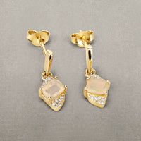 0.57 Carat Genuine Ethiopian Opal and White Diamond 14K Yellow Gold Earrings
