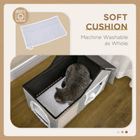 Large Cat Bed for Indoor, Cat House Hideaway with Soft Cushion, Scratching Pad, Dangling Ball, Dual Entrances, Grey