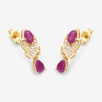 1.12 Carat Genuine Ruby and White Diamond 14K Yellow Gold Earrings