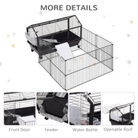 Rolling Metal Rabbit, Guinea Pig, or Small Animal Hutch Cage with Main House and Run