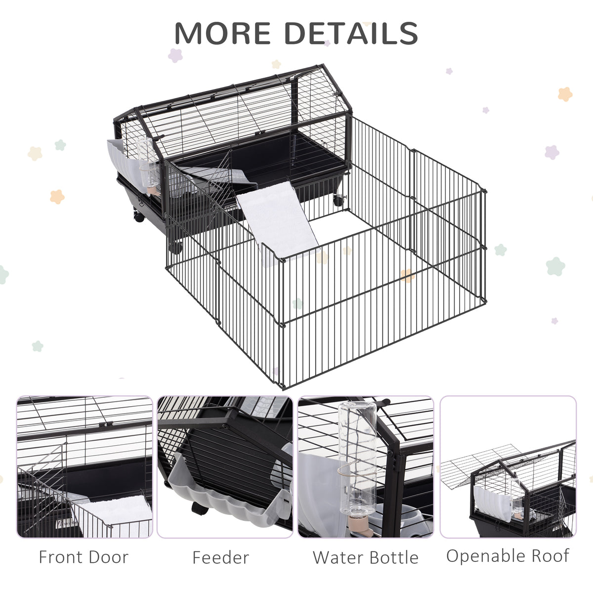 Rolling Metal Rabbit, Guinea Pig, or Small Animal Hutch Cage with Main House and Run