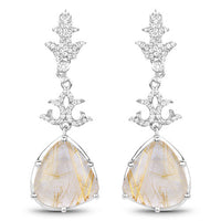 15.97 Carat Genuine Golden Rutile And White Topaz .925 Sterling Silver Earrings