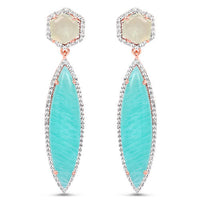 14K Rose Gold Plated 17.14 Carat Genuine Amazonite, Prehnite And White Topaz .925 Sterling Silver Earrings