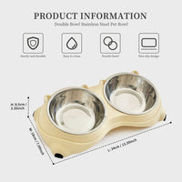 Anti Slip Base Double Cat Food Bowl, Yellow Stainless Steel Food And Water Bowl, Easy To Clean And Detachable Design, Ca