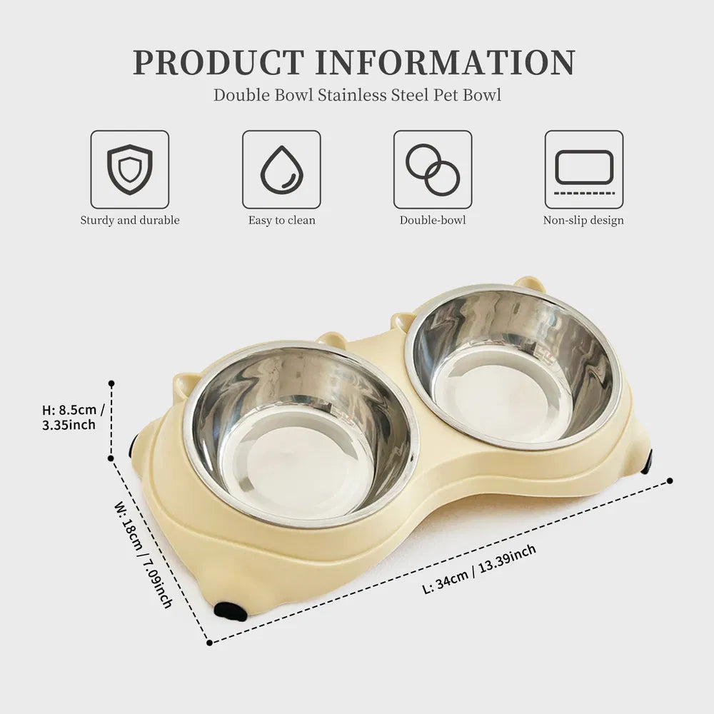 Anti Slip Base Double Cat Food Bowl, Yellow Stainless Steel Food And Water Bowl, Easy To Clean And Detachable Design, Ca