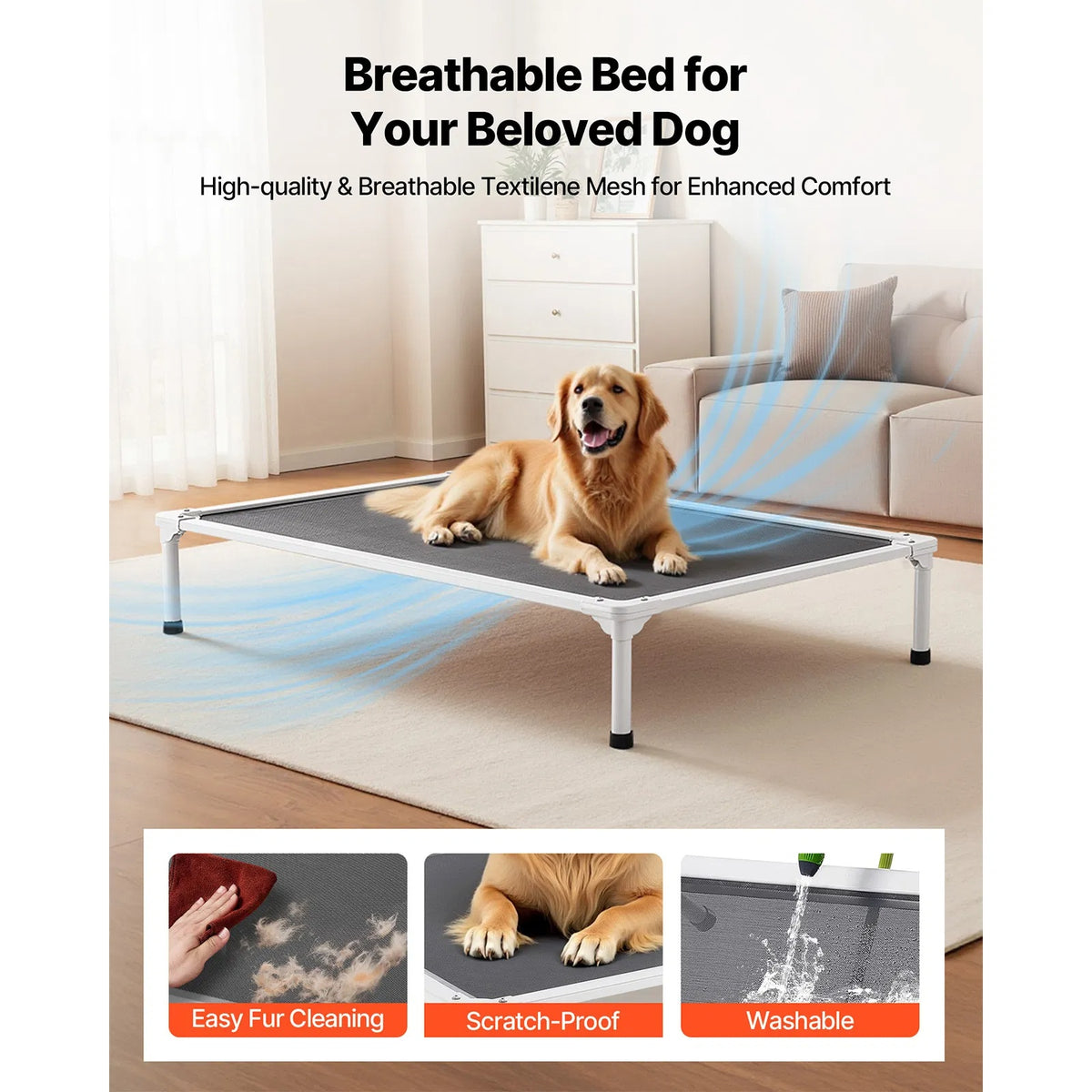 Elevated Dog Bed For Large Dogs XL, Raised Dog Bed Cot With Aluminum Frame, Breathable Textilene Mesh Dog Bed, Indoor & 