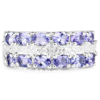 2.05 Carat Genuine Tanzanite and White Topaz .925 Sterling Silver Ring