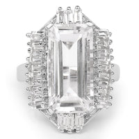 9.77 Carat Genuine Crystal Quartz & White Topaz .925 Sterling Silver Ring