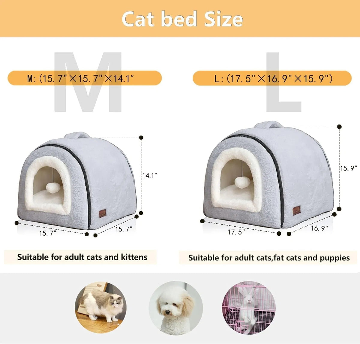 Cat Bed For Indoor Cats Foldable Cat Cave Anti-Slip Water-Resistant Bottom Cat Houses For Indoor Cats Or Small Dogs Kitt