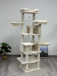 68in Tall Multi-Level Green Cat Tree with Hammocks, Hanging Basket, Cat Cave, Removeable Cushion, Scratching Posts - Plu