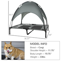 Elevated Dog Bed with Removable Canopy, Outdoor Dog Cot with UV Protection Canopy Shade, 36 inch Large Pet Bed for Campi