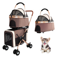 Double Pet Stroller for Dogs and Cats, Foldable Frame, 3-in-1 Convertible Carrier/Tote, Shockproof Wheels, Brake System,