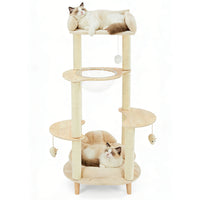 Modern Heavy-Duty No-Drill 4-Tier Solid Wood Cat Tree- 45.7in Multi-Cat Tower With Cozy Bed, Capsule & Extra Wide Perch