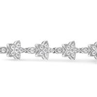 14K White Gold 1 1/5 Cttw Round Diamond Flower Blossom Link Bracelet (H-I Color, SI1-SI2 Clarity) - Size 7"