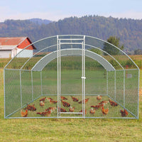 19.7x9.8x6.5ft Large Metal Chicken Coop with Run, Walk-in Poultry Cage with Waterproof Cover & Arc Roof, Heavy-Duty Galv
