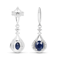 0.86 Carat Genuine Blue Sapphire and White Diamond 14K White Gold Earrings