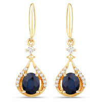 0.86 Carat Genuine Blue Sapphire and White Diamond 14K Yellow Gold Earrings