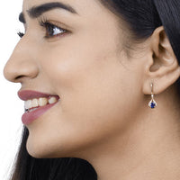 0.86 Carat Genuine Blue Sapphire and White Diamond 14K Yellow Gold Earrings