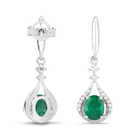 0.70 Carat Genuine Zambian Emerald and White Diamond 14K White Gold Earrings