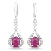 0.70 Carat Genuine Ruby and White Diamond 14K White Gold Earrings