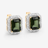 3.57 Carat Genuine Green Tourmaline and White Diamond 14K Yellow Gold Earrings