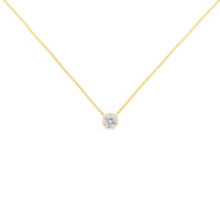 10K Yellow Gold 1/3 Carat Round Brilliant-Cut Diamond Modern Bezel-Set Solitaire 16"-18" Pendant Necklace (H-I Color, SI2-I1 Clarity)