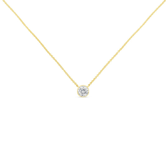 10K Yellow Gold 1/3 Carat Round Brilliant-Cut Diamond Modern Bezel-Set Solitaire 16"-18" Pendant Necklace (H-I Color, SI2-I1 Clarity)