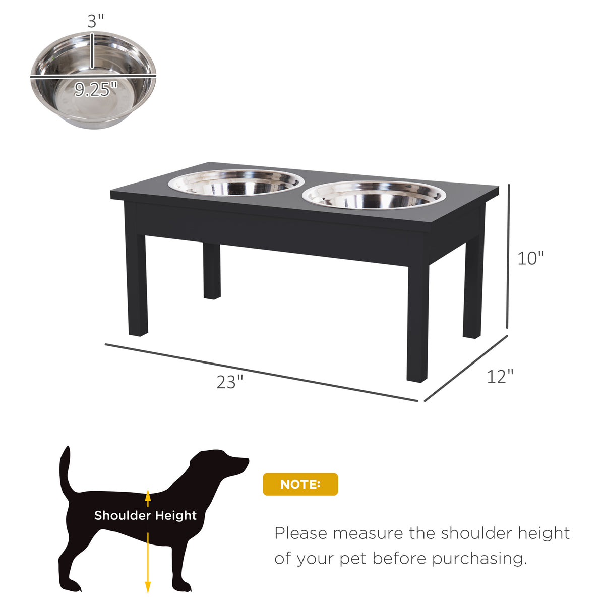 23" Wooden Heavy Duty Dog Food Bowls Pet Elevated Feeding Station -Black