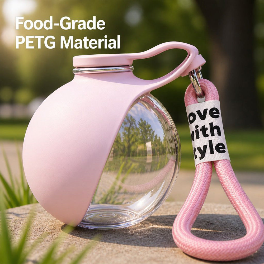 Portable Dog Water Bottle, 285ml BPA Free PETG Pet Travel Water Bottle With Foldable Silicone Bowl, Leak Proof Hands-Fre