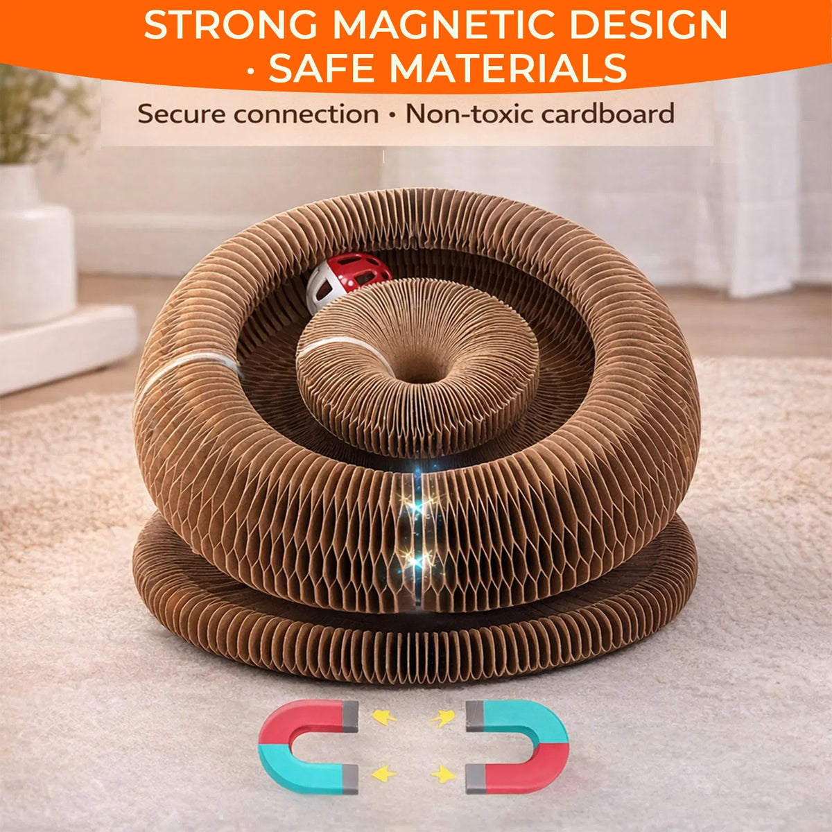 Kitty Curls Cat Toy - Foldable Accordion Cat Scratcher withBall - Magic Organ Cat Scratch Board for Interactive Play -Ca
