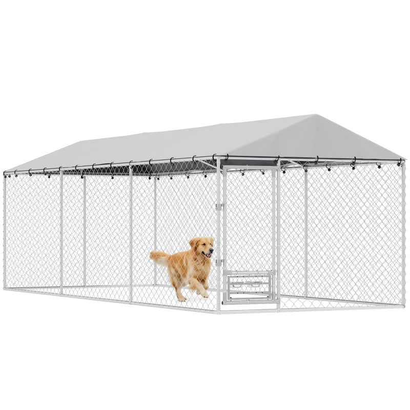Dog Kennel Outdoor Dog Run Waterproof UV-Resist Cover Lockable Door Adjustable Bowls 20 X 7.5 X 6.5ft,Multiple Packages