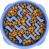 Feeder Slo Bowl Medium 2Cup Capacity, Slow Feeding, Small To Medium Dogs Cats, Non Slip, Blue, Notch Pattern