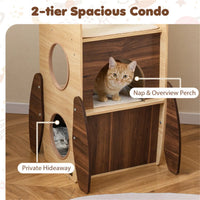 4-Tier Rocket Shape Cat Tree with 2-Tier Condo Sisal Scratch Pad Hanging Pompom Natural+White