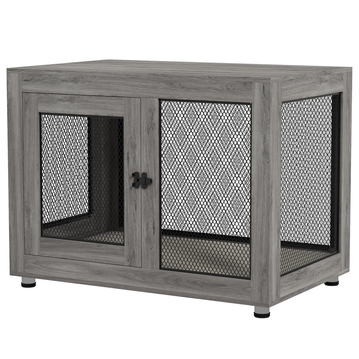 Pet Crate End Table with Water-resistant Cushion or Large Medium Dogs, Grey