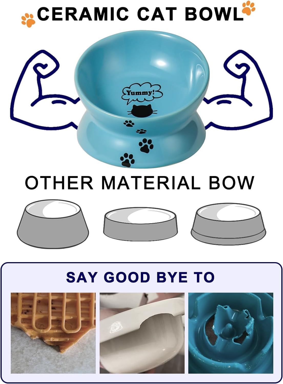 Elevated Cat Food Bowl, Ceramic Raised Cat Bowl, Tilt Angle Protect Cat'S Spine, anti Vomiting Cat Dish, Backflow Prevention, Lake Blue - BIG FRENCHIES