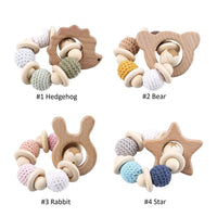 Wooden Teether Hedgehog Crochet Beads Wood Crafts Ring Engraved Bead Baby Teether Wooden Toys For Kids Rattle - BIG FRENCHIES
