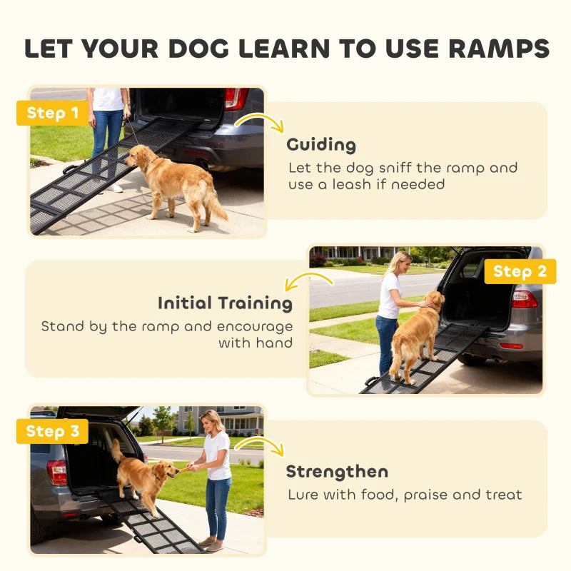 PawHut Dog Car Ramp, Extra Long And Wide, Non-Slip Surface, Folding Portable Pet Ramp For Large, Small & Senior Dogs