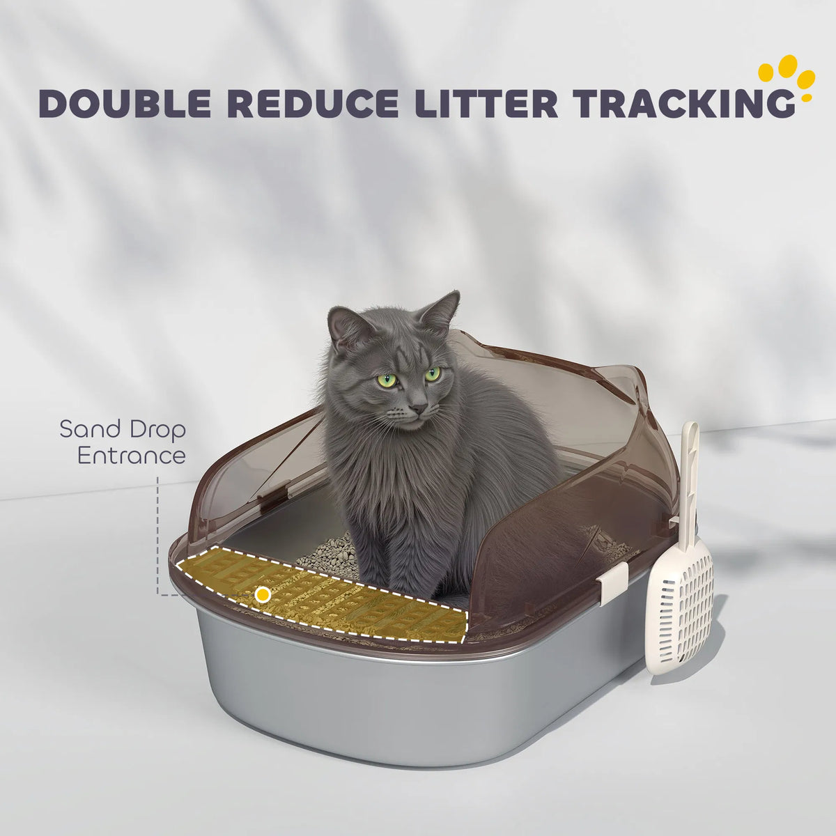 Stainless Steel Cat Litter Box with High Sided Enclosure, Steps & Scoop, Non-Sticky & Anti-Urine Leakage, Easy Cleaning