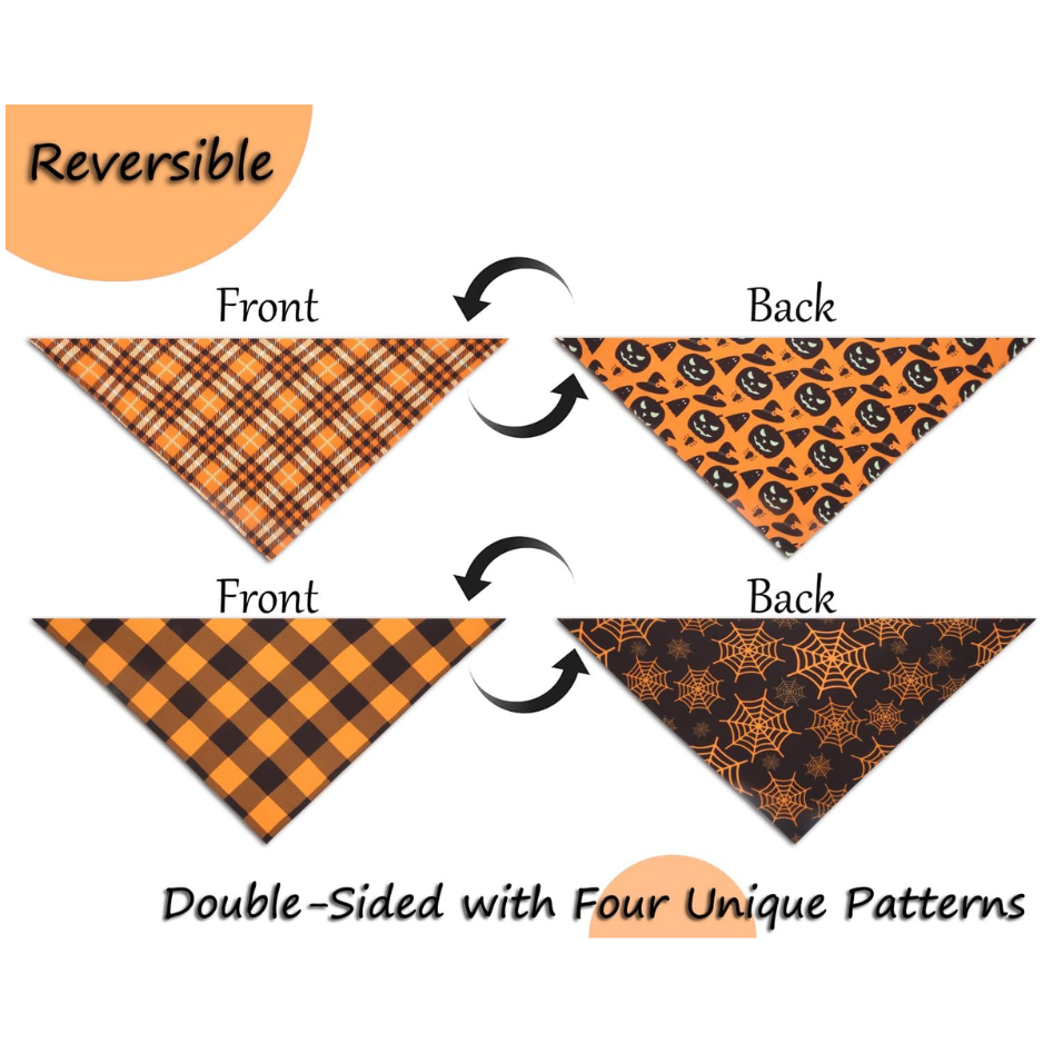 Dog Bandanas 2PCS Halloween Pumpkin Spider Web Large Dogs