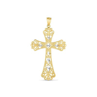 14k Two Tone Gold High Polish Diamond Cut Cross Pendant
