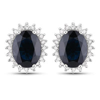 3.32 Carat Genuine Blue Sapphire and White Diamond 14K White Gold Earrings