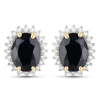 3.32 Carat Genuine Blue Sapphire and White Diamond 14K Yellow Gold Earrings