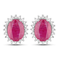 3.14 Carat Genuine Ruby and White Diamond 14K White Gold Earrings