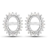 0.26 Carat Genuine White Diamond 14K White Gold Semi Mount Earrings - holds 8x6mm Oval Gemstones
