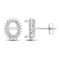 0.26 Carat Genuine White Diamond 14K White Gold Semi Mount Earrings - holds 8x6mm Oval Gemstones
