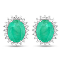 2.66 Carat Genuine Zambian Emerald and White Diamond 10K White Gold Earrings