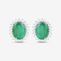 2.66 Carat Genuine Zambian Emerald and White Diamond 10K White Gold Earrings