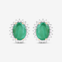 2.66 Carat Genuine Zambian Emerald and White Diamond 10K Yellow Gold Earrings