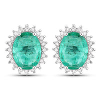 2.66 Carat Genuine Zambian Emerald and White Diamond 14K White Gold Earrings